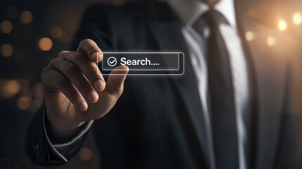 Mans hand touching search bar