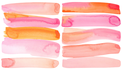 Watercolor-style brushstrokes in varying shades of pink, peach, and orange, arranged in rows