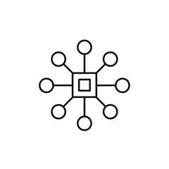 Vector illustration icon black line art icon of connected circles and square on for business or technology concepts