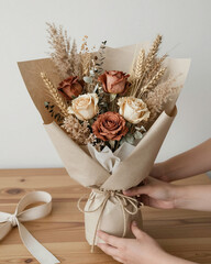 Sustainable Dried Flower Bouquet in Reusable Wrapping - Eco-Friendly Long-Lasting Gift
