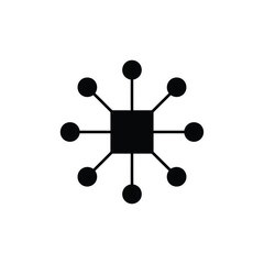 Vector illustration icon black geometric shape with connected circles on, representing network or system