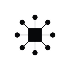 Vector illustration icon a black and white illustration of a square connected to eight circles with lines in a radial pattern isolated on