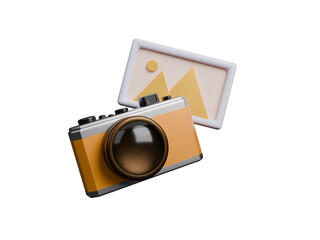 3D camera and picture icon isolated on transparent background, Business travel concept. Leisure touring summer vacations and holiday symbol. Traveling and tourism elements. 3d rendering illustration
