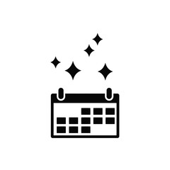 Vector illustration icon black calendar icon with sparkles on a representing a special event or celebration