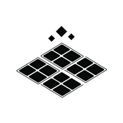 Vector illustration icon black solar panel icon with three small squares emitting from top on isolated for energy concepts
