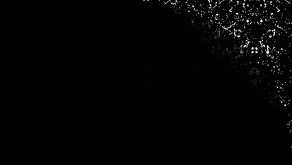 Obraz premium Abstract rain and snow drops falling on a black night background with glowing light. Black and white paint splash texture background with abstract liquid drops and grunge pattern illustration.