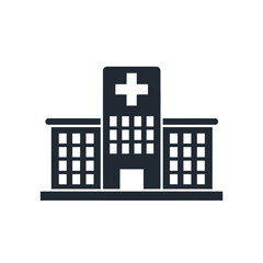 Vector illustration icon a simple black and white icon of a hospital building with a cross on top isolated on