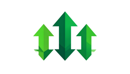 Three green upward arrows with varied shades and a dark outline on a black background