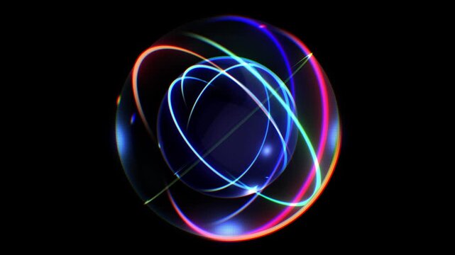 A dynamic detailed graphic sphere that animates on a loop. This sphere is rendered on black for easy overlays and can be used for logo insignias, AI Voice Audio graphic elements, HUD design, and Lower