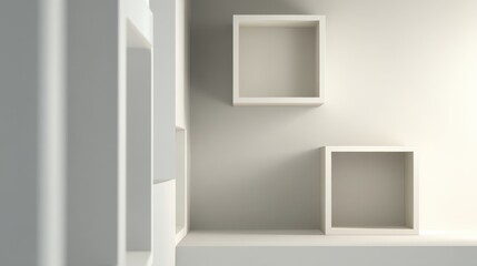 Minimalist geometric design with floating white cubes for modern interior decor