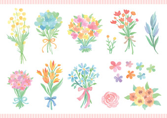 Watercolor Floral Bouquet and Flower Illustration Set