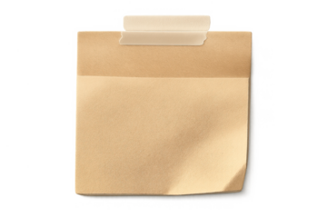 Brown paper note taped to surface with transparent background, copy space for important reminders or messages
