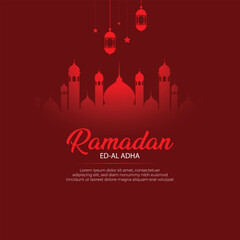 Ramadan Kareem Poster with Mosque Silhouette. ramadan kareem greeting card green background. Ramadan kareem social media template. © oxfordbd