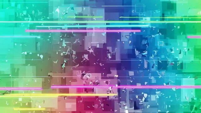 Vibrant abstract digital artwork featuring glitch, distortion, pixelation, technology, and color