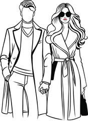Modern couple luxury line art illustration