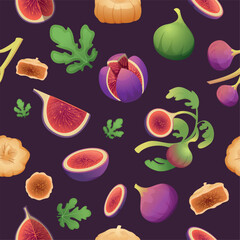 Fig tree fruits. juicy natural healthy fruits of fig tree. vector seamless background