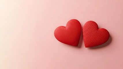 Happy valentine's day wishes with two red hearts on pink background