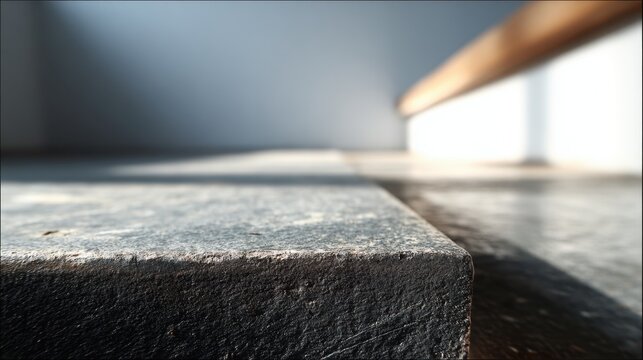 Minimalist architectural detail with sunlit concrete steps - Powered by Adobe