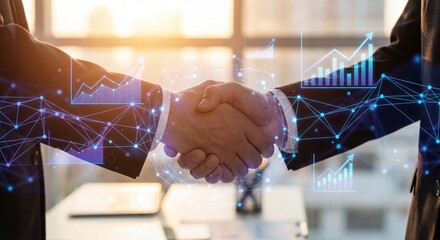 business people handshake agreement business digital growth strategy holograms business life concept