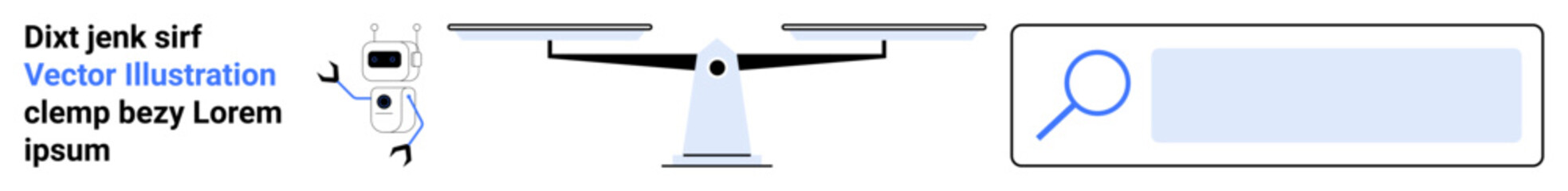 Fototapeta premium Artificial intelligence, legal equality, information search, digital tools, justice tech, modern concepts. A robot, a balance scale and a search bar. Artificial intelligence and legal equality ideas