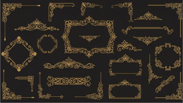 Ornate golden decorative elements on a black background