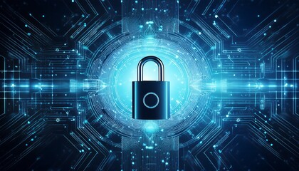digital padlock on blue background cyber security and data protection concept