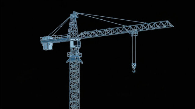 Crane lifting heavy load in construction site viewed from below