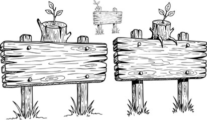 Rustic wooden signpost collection drawing © Design