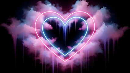 Happy valentine's day wishes with neon hearts and romantic love symbols