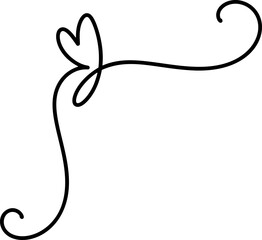 Plakat Decorative vector corner ornament with heart valentine shape, elegant calligraphic design for frame border or minimalist romantic