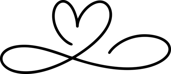 Plakat Continuous line vector heart divider drawing illustrating love and connection, minimalist design and romance day valentine