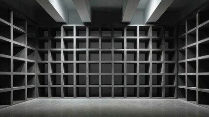 Obraz premium Minimalist concrete interior with geometric grid pattern and modern architectural design