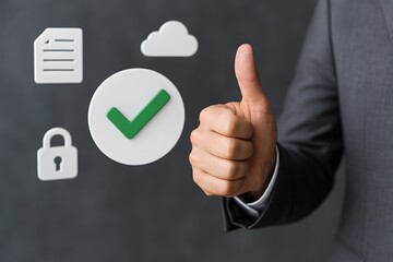 A man in a suit giving a thumbs up for secure cloud storage
