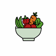 Colorful salad bowl vector illustration set, healthy food design vegetable mix