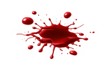 Red liquid ink splash creating an abstract splatter on a transparent background, vibrant paint dripping design