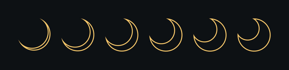 Golden crescent moon phases on black background decorative spiritual boho style lunar cycle vector design mystical astronomy clipart for tattoo celestial magic elements © ☆ simple vectors ☆
