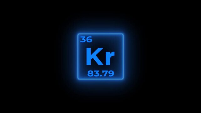 36 Number Krypton (Kr) symbol school chemistry lesson animation element of the periodic table on white background.4k video.
