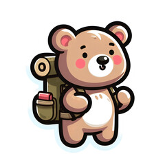 Obraz premium Cute Cartoon Bear with Backpack Ready for Outdoor Adventure and Exploration