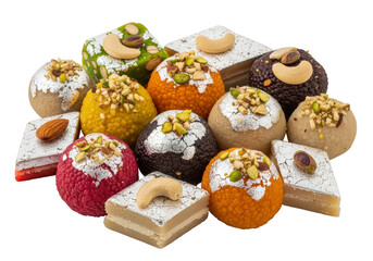 colorful turkish delights and assorted confections on a white dessert platter