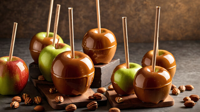 Caramel Apples Nuts Glossy Warm Light