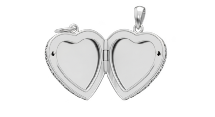 Open silver heart shaped locket with ornate edge detail and two blank photo frames jewelry pendant image