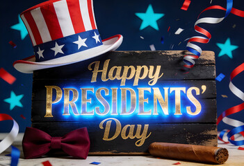 . hat on happy president day for national holidays with festive decoration with confetti background for holiday celebration moment