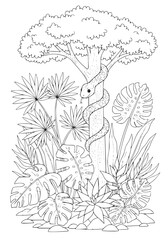 The python descends from the tree. coloring book