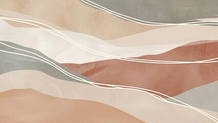 Abstract art with layered colors showing soft shapes in beige, gray, and brown shades against a light background