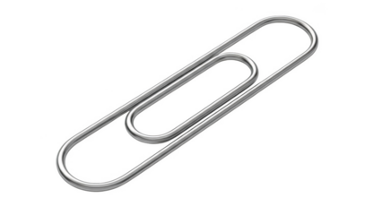 Single silver metal paperclip isolated on a solid black background office supply