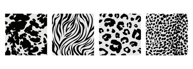 Naklejka premium Set of animal monochrome seamless patterns. Vector animal skin prints. Fashion stylish texuters.