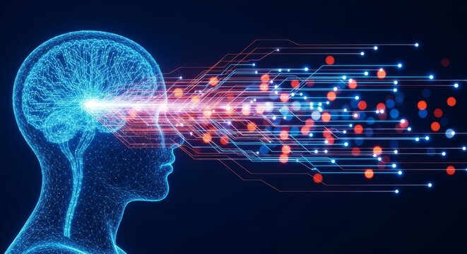 Artificial intelligence brain with data flow and neural network connections - Powered by Adobe