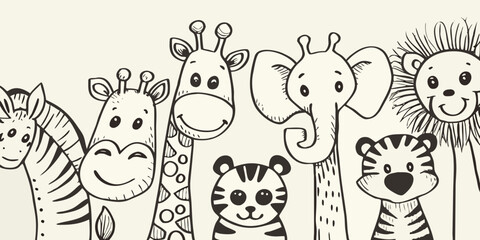 Cute cartoon animal friends a whimsical illustration of jungle creatures