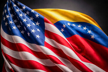 United States And Venezuela Flags Closeup Background