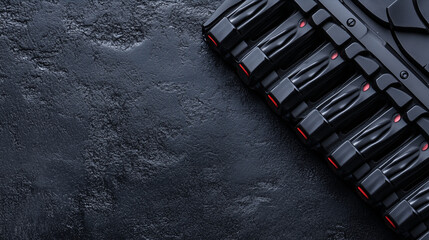 Black gaming keyboard on textured dark background